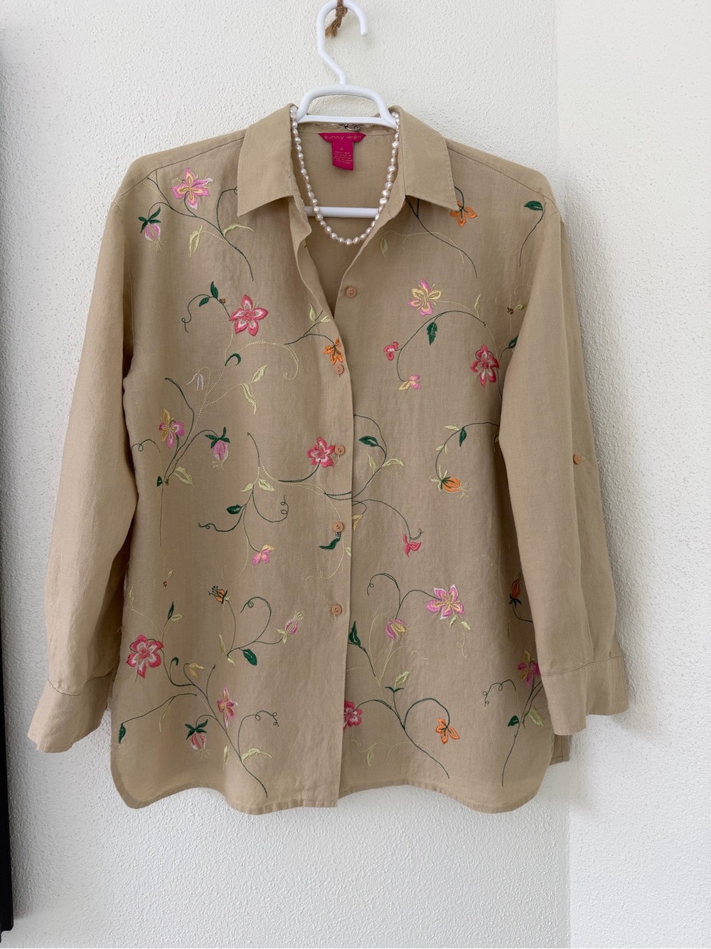 Sunny Leigh 100% Linen Embroidered Floral Shirt XL